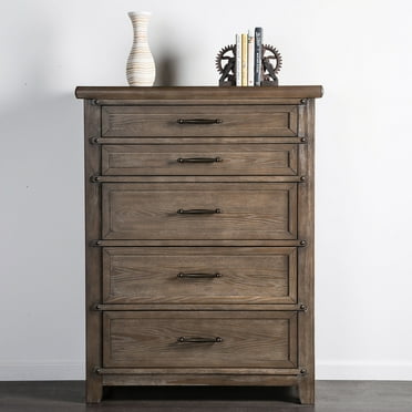 Furniture of America Kaleido Rustic 5-Drawer Solid Wood Bedroom Chest, Brown
