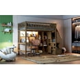 thumbnail image 4 of Wood Twin Size Loft Bed with Built-in Desk, LED, Storage Shelves, Cabinets and Staircase, Walnut, 4 of 9