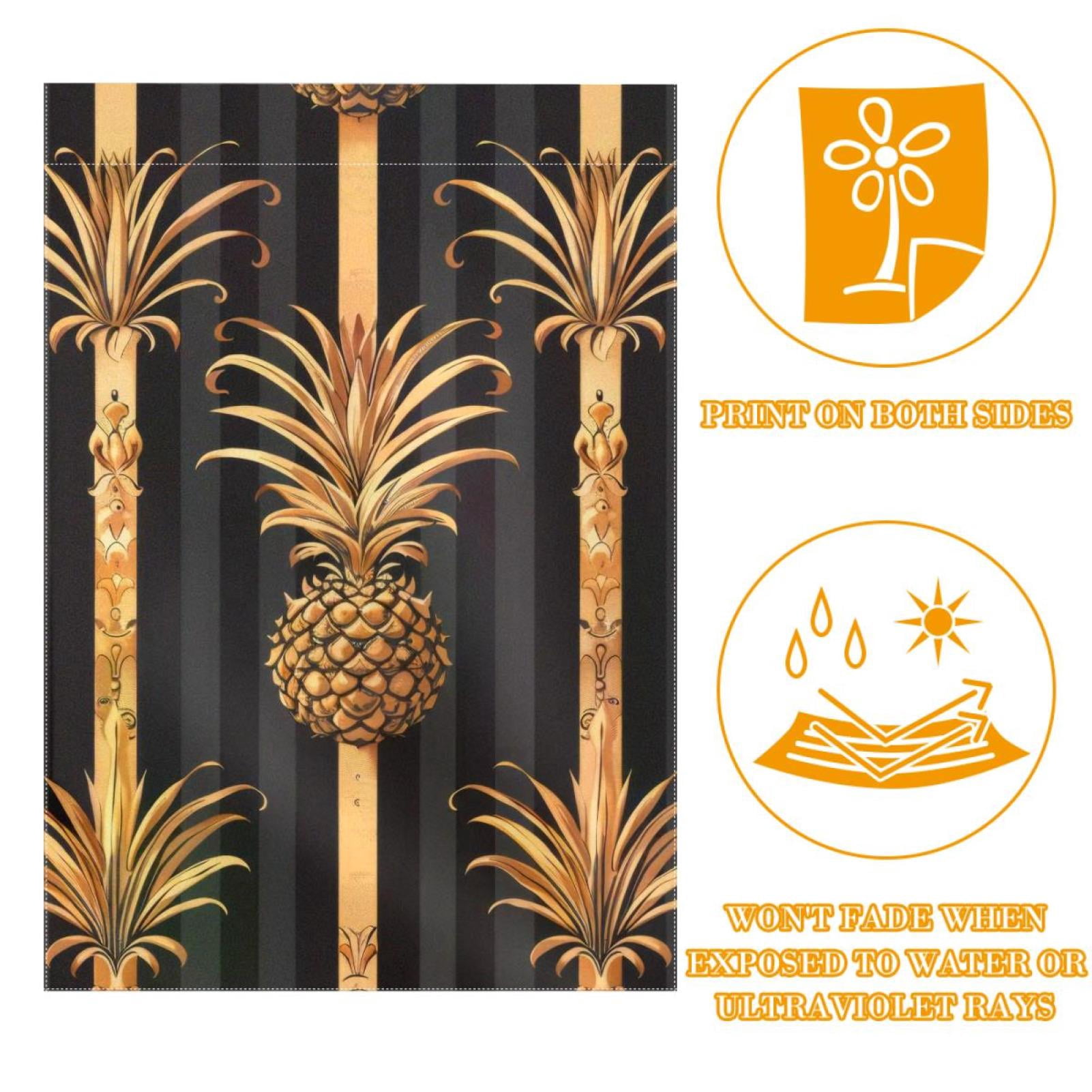 Welcome Stripes and Pineapple Pattern Garden Flag, Vertical Double Sided Small House Flag, Yard Farmhouse Outdoor Deck Veranda Lawn Decor 28x40 Inch