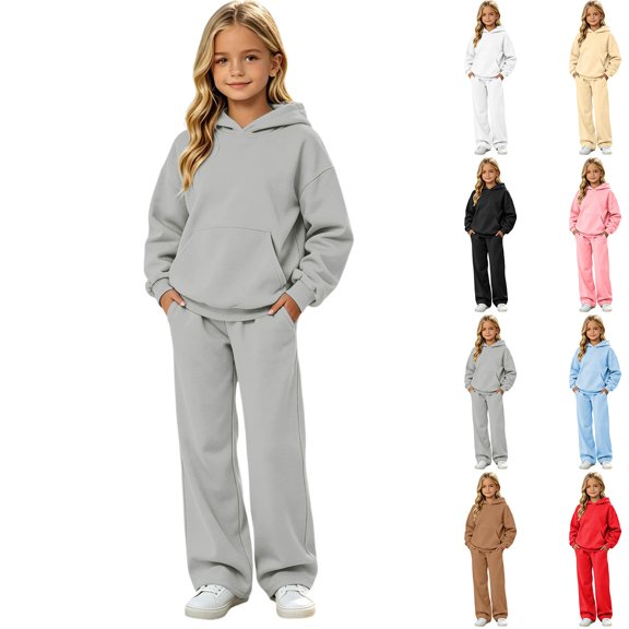 Girls Sweatsuit 2 Piece Sweat Set Hoodies and Sweatpants Kids Fall Winter Sets Back To School Outfits Oversized Athletic Workout Y2K Clothes