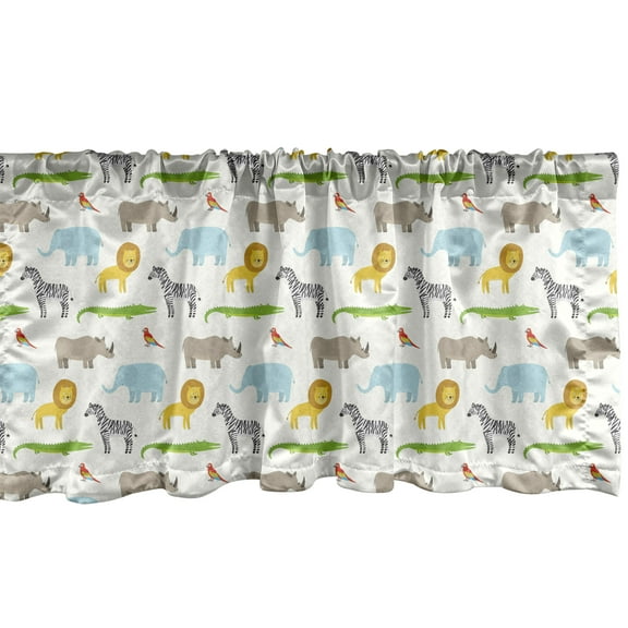 Ambesonne Lion Window Valance, Joyous Wildlife Cartoon Layout, 54" X 18", Multicolor