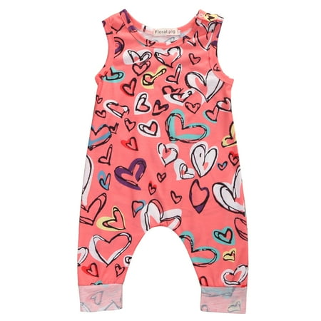 

Mioliknya Girls Sleeveless Jumpsuit Heart Print Romper Bodysuit