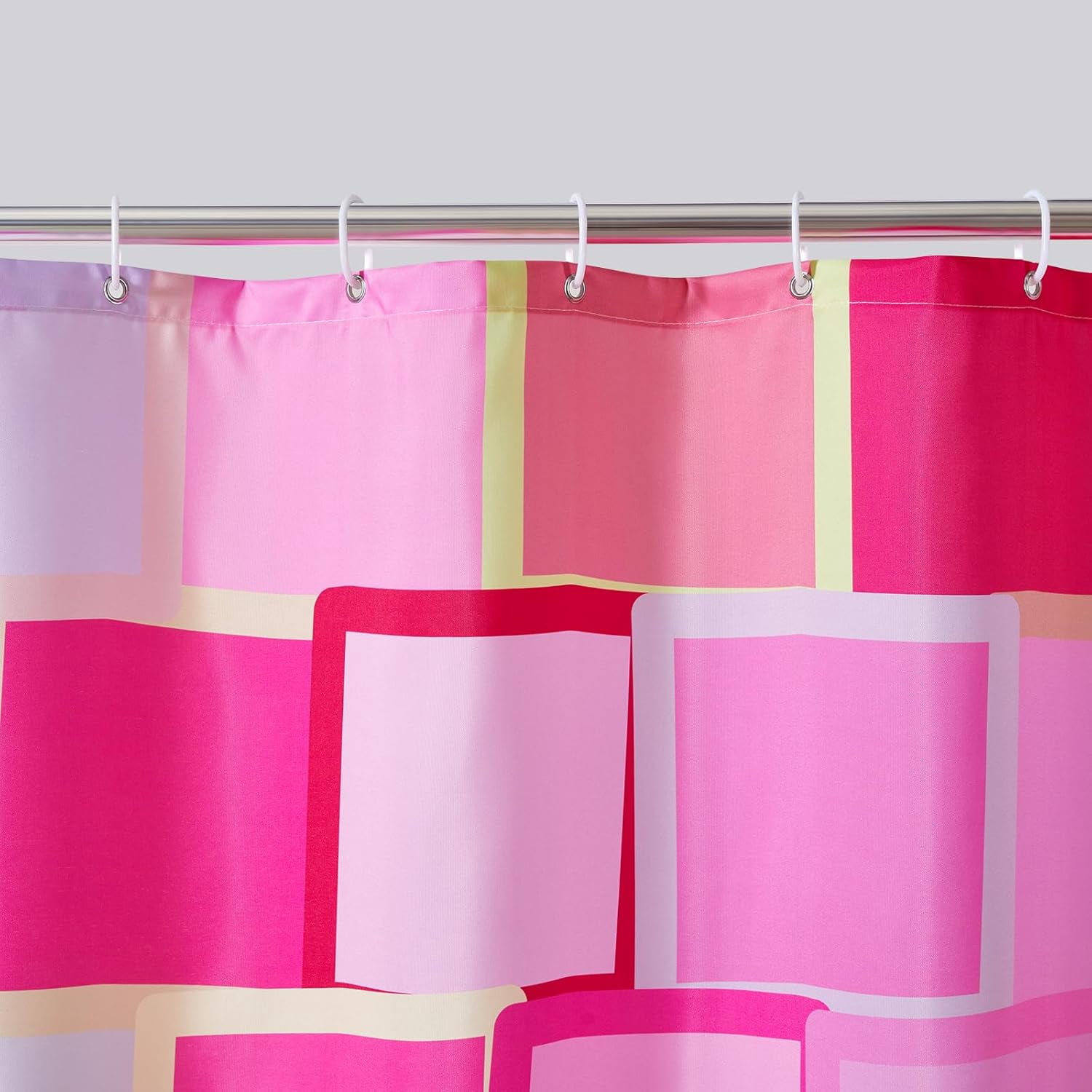 Colorful Pink Fabric Shower Curtain for Bathroom Aesthetic Decor, Heavy Duty Bright Abstract Geometric Modern Y2K Simple Groovy Preppy Shower Curtain Set with Hooks