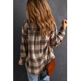 thumbnail image 1 of POGLIP Women's Khaki Chest Pocket Plaid Pattern Long Sleeve Shirt, 1 of 6