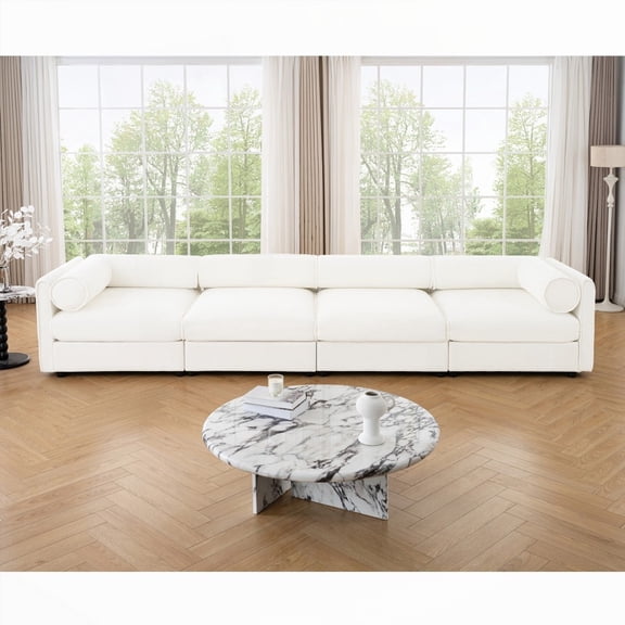 Modern Simple Chenille 4-Seat L-Shaped Sofa with Storage and Cylindrical Backrest 220cm