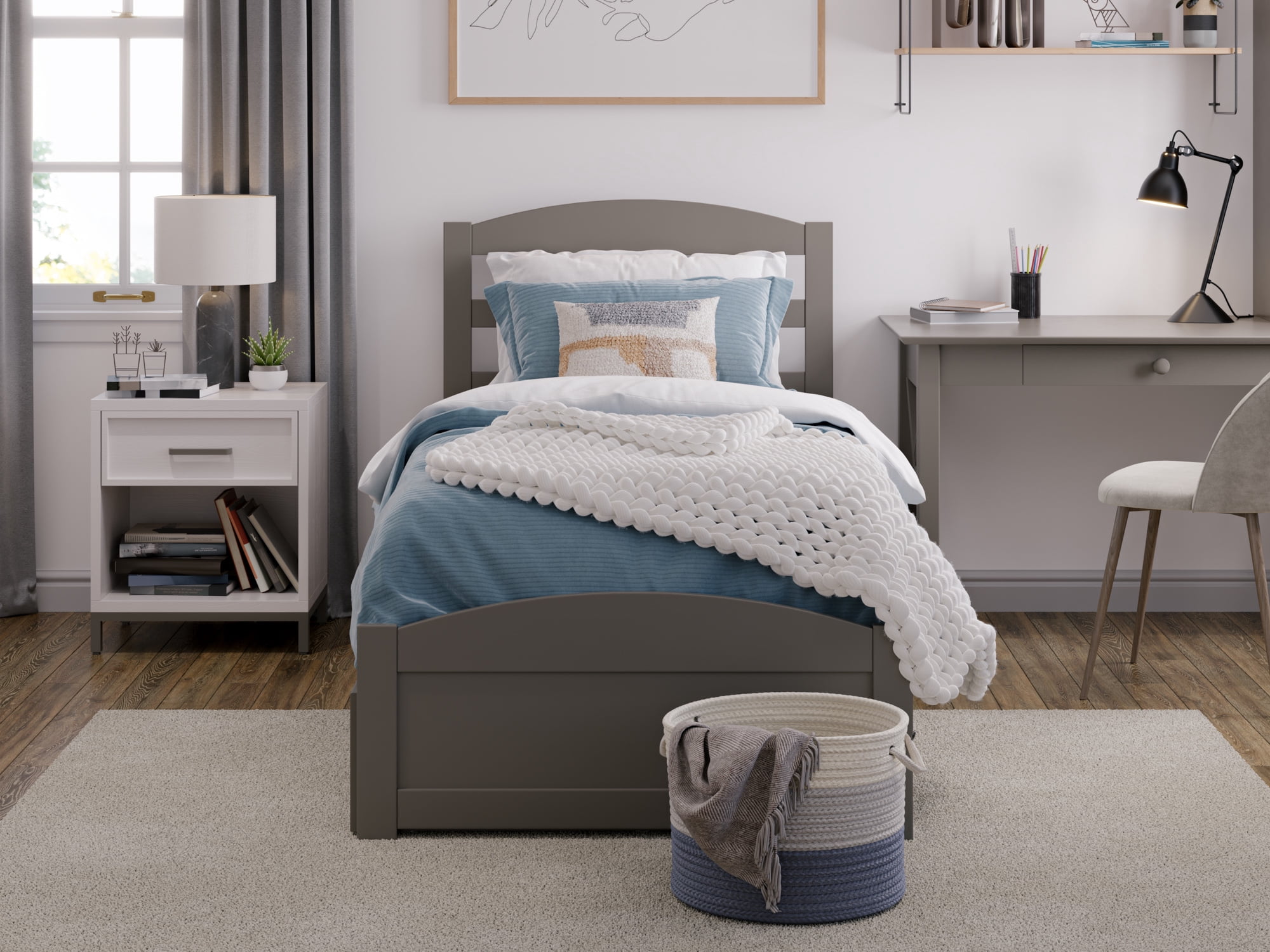 AFI Warren Twin XL Wood Platform Bed with Headboard Footboard & 2 Storage Drawers, Grey
