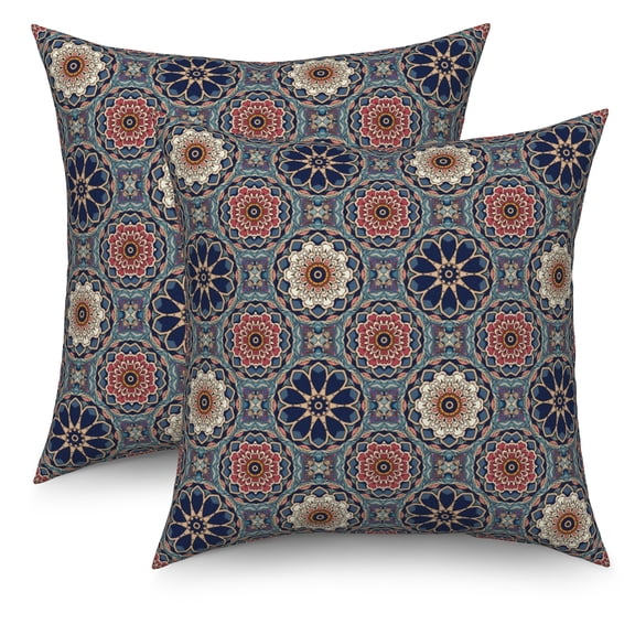 Dashan Vintage Boho Throw Pillow Covers 18x18 Set of 2,Navy Blue Brown Decorative Pillow Cases for Bedroom Sofa Couch