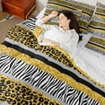 thumbnail image 4 of Manfei Wildlife Leopard Zebra 7 Pieces Bedding Comforter Set for Female Men,Bling Golden Glitter Full Bedding Set Lightweight,Geometric Stripes Fitted Sheet Flat Sheet,Breathable Home Decor, 4 of 8