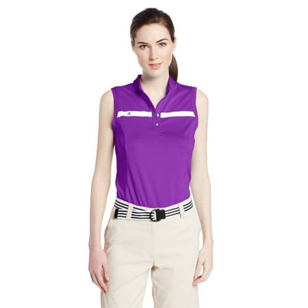 adidas Golf Women's Puremotion Tour Climacool Sleeveless Polo, Vivid Purple/White,