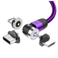 thumbnail image 2 of Data Cable Suction Heads USB Charger Line 3-in-1 Rotation Mobile Phone Fast Charging Cord  Purple  2m, 2 of 10