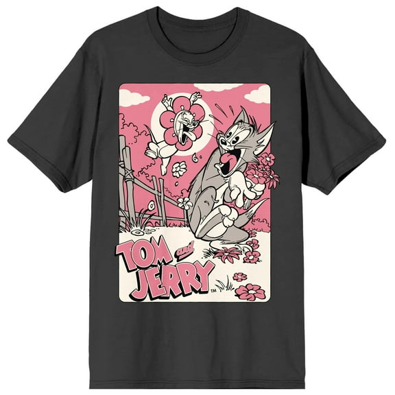 Tom and Jerry Classic Characters Men's Charcoal Graphic Tee-XL