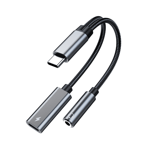 USB C to 3.5mm Headphone and Charger Adapter, 2-in-1 USB Type C to Aux Audio Jack Hi-Res DAC and PD 3.0 Fast Charging Dongle Cable Compatible with Pixel 4 XL, Galaxy S21 S20 S20+ Plus Note 20 Gray