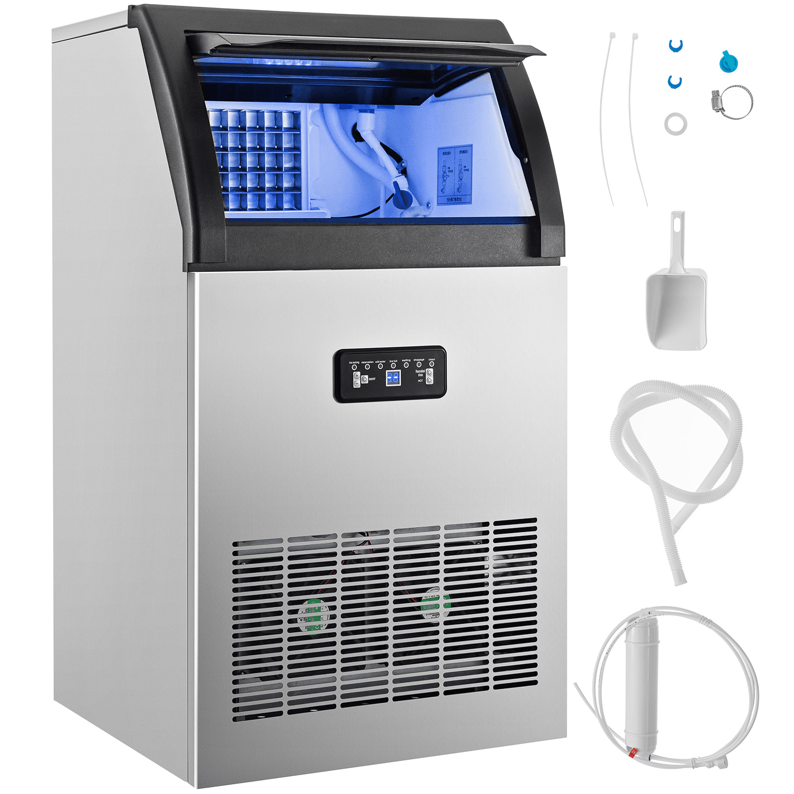 Commercial Ice Maker Industrial Ice Machine 350LBS/24H Capacity 200LBS Storage LCD Panel SECOP Compressor ETL Approval 