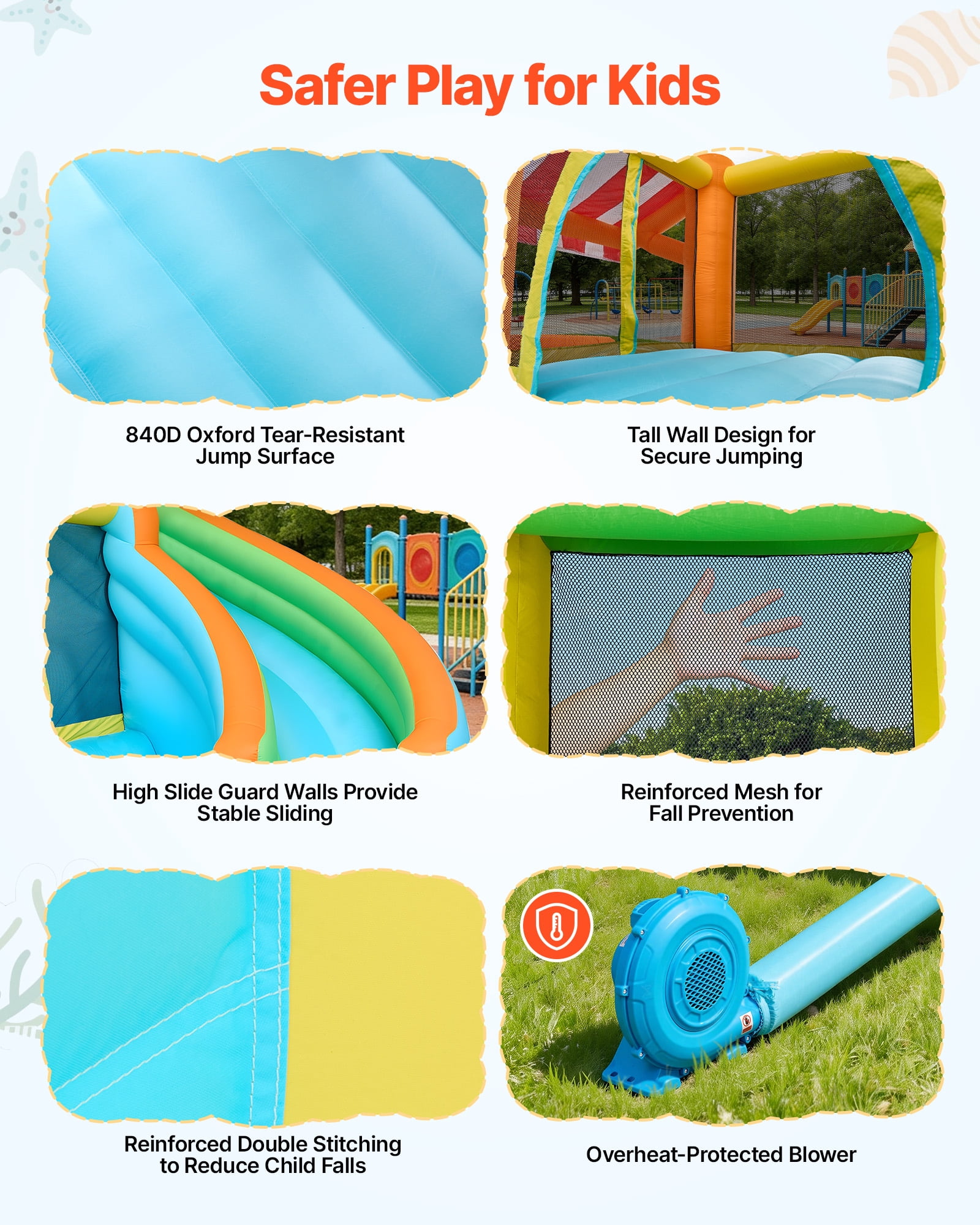 VEVOR Inflatable Bounce House, 14.9 x 12.8 x 7.8 ft Inflatable Bounce House Water Slide, Bouncer Castle with Castle Bounces, Tall Slide, Splash Pool & Pretend Market Booth,for 3 to 4 Kids Ages 3 to 8