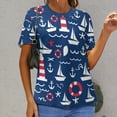 thumbnail image 3 of Nautical Stars Sails Women's Short Sleeve T-Shirt Crew Neck Casual Summer Trendy Loose Fit Tops, 3 of 7