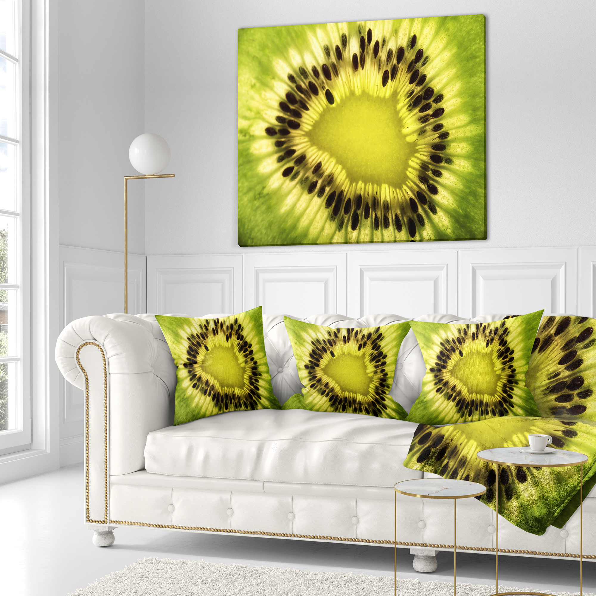 Designart Green Kiwi Seeds and Inside Pattern - Contemporary Throw Pillow - 18x18