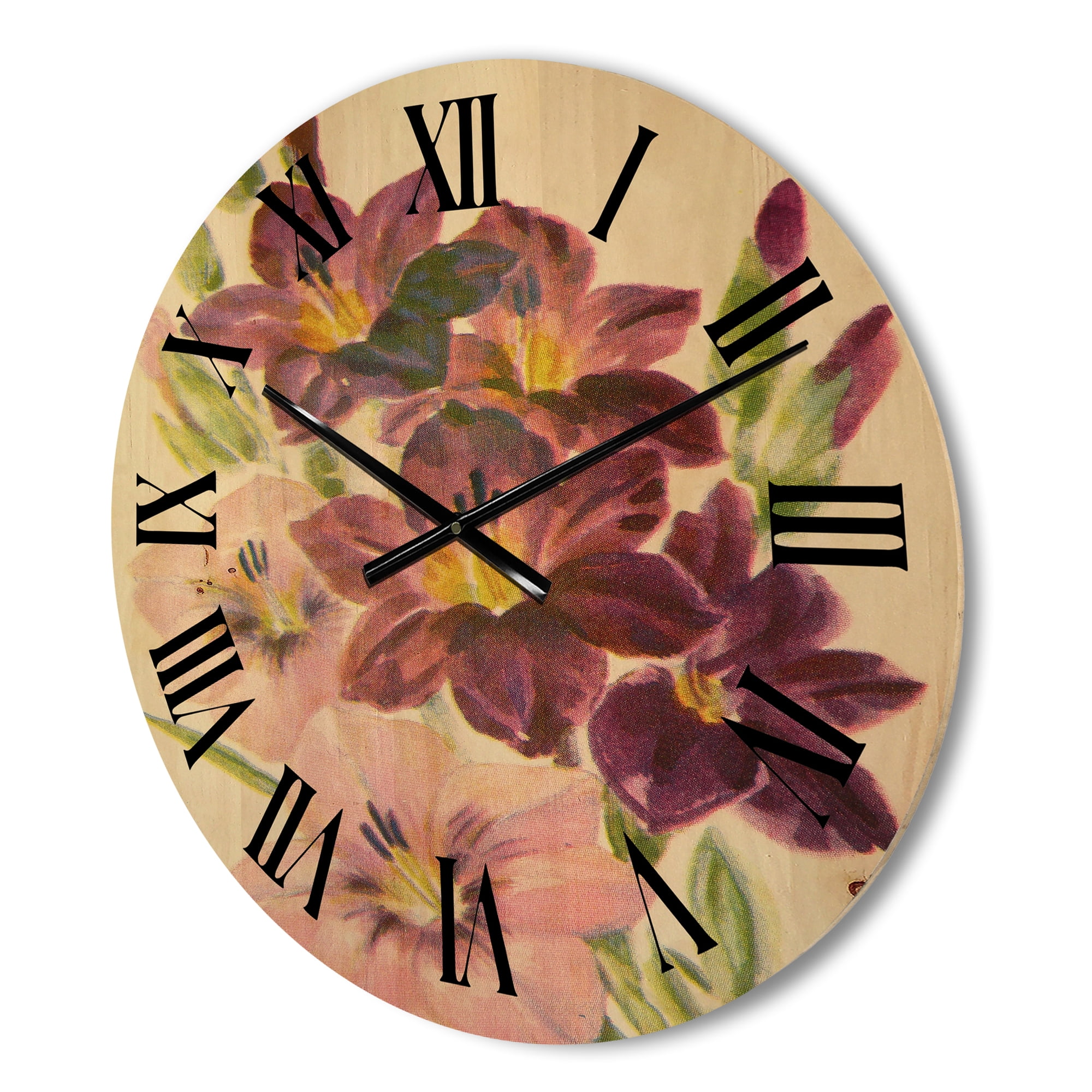 Designart 'Retro Dark and Light Pink Gladiolus' Traditional Wood Wall Clock