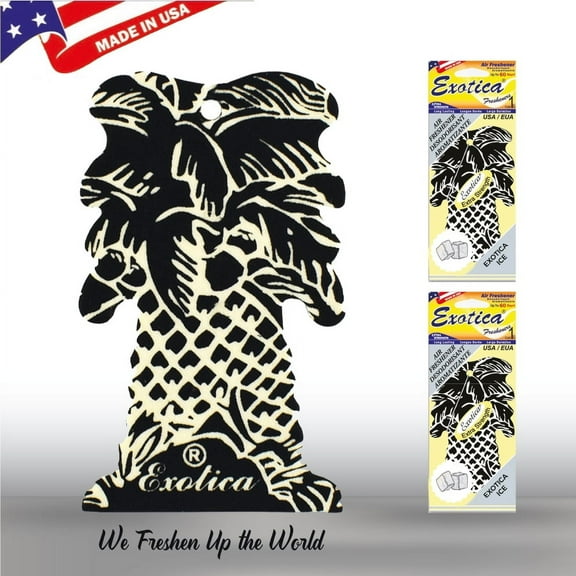 Exotica Car Air Freshener | Hanging Palm Tree | Long Lasting Freshness | for Home & Auto | (Pack of 12) (Exotica Ice)