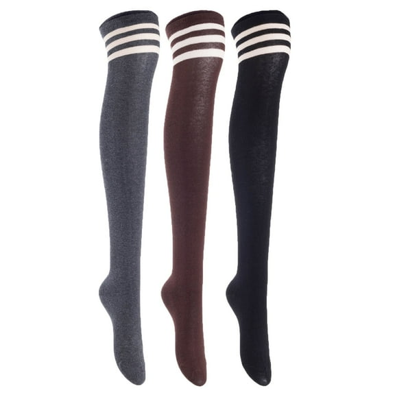3 Pairs Awesome Women Thigh High Cotton Boot Socks. Durable Knee High Socks, Perfect As Winter & Spring Socks Size 6-9 Black, Coffee, Dark Grey T1022-3c1