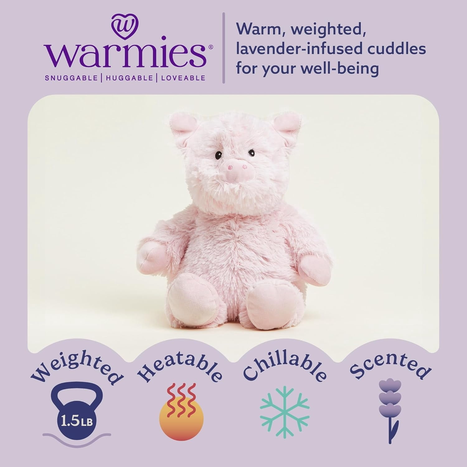 warmies 13" Pig Stuffed Animal, Microwavable Heated Plushies and Weighted Soft Plush Toys