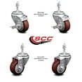 thumbnail image 2 of 3 Inch Maroon Polyurethane Swivel 3/8 Inch Threaded Stem Caster Set 2 Brakes SCC, 2 of 2