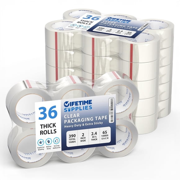 Cinta de embalaje Lifetime Supplies, 36 rollos, 65 yardas, alta resistencia