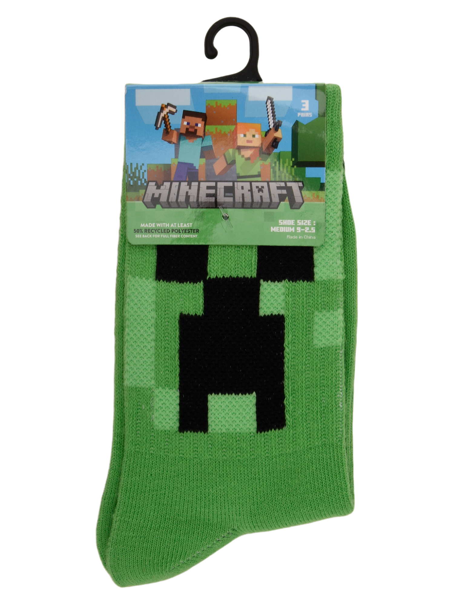 Minecraft Boys Crew Socks, 3-pack, Sizes M