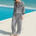 thumbnail image 6 of Aofany Men's Linen 2 Piece Outfits Casual Long Sleeve Button Down Shirts and Loose Lounge Pants Matching Sets Big and Tall Beach Outfits Set, 6 of 9