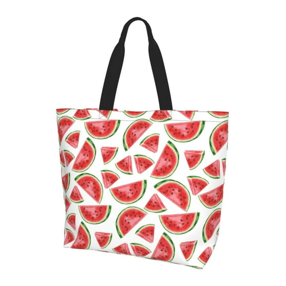 Bingfone Canvas Tote Bag for Women with Inner Pocket Aesthetic Cute Shopping Tote Bags Reusable Grocery Bags- Hand Drawn Watermelon