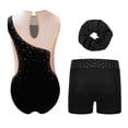 thumbnail image 5 of YiZYiF Girls Dance Figure Skating Performance Costume Gymnastic Ballet Leotard+Shorts+Headwear Set Black-A 6, 5 of 6