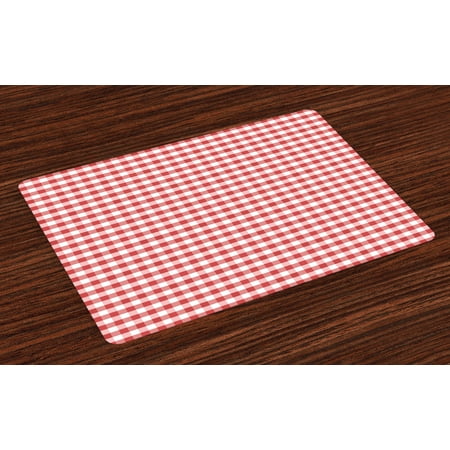 Old Fashioned Dining Room Checkered Placemats Set of 4 Horizontally Striped Design Gingham Inspired Old Fashioned Traditional Print, Washable Fabric Place Mats for Dining Room Kitchen Table Decor,Coral White, by Ambesonne ()
