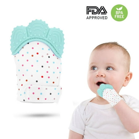 【Holiday Gifts】Silicone Teething Toys - Teething Mittenor Teething Ring Provides Self-Soothing Fun, Prevent Scratches Glove Stay on Baby's Hand