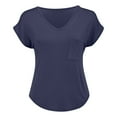 thumbnail image 4 of Women's Pocket V-Neck Tee - Summer Basic Casual T-Shirt, Loose Fit Comfortable Solid Color Top | Yubnlvae (Dark blue | XL), 4 of 9