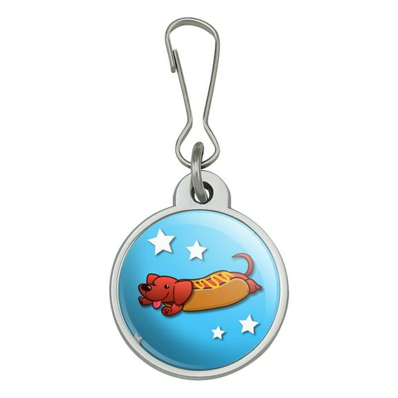 Wiener Hot Dog Dachshund Cartoon Jacket Handbag Purse Luggage Backpack Zipper Pull Charm