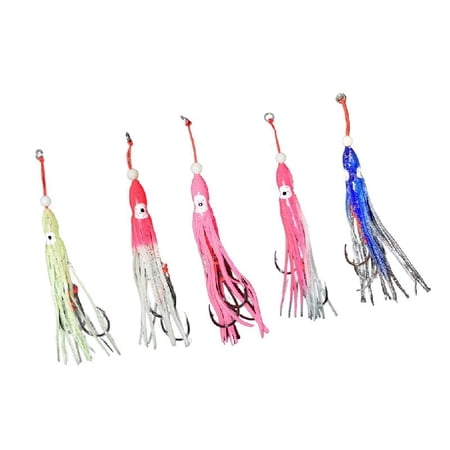 5Pcs Saltwater Baits with Hook Octopuses Skirt Trolling Swimbait Soft Glowing Octopuses Trolling Fishing Squid Lures
