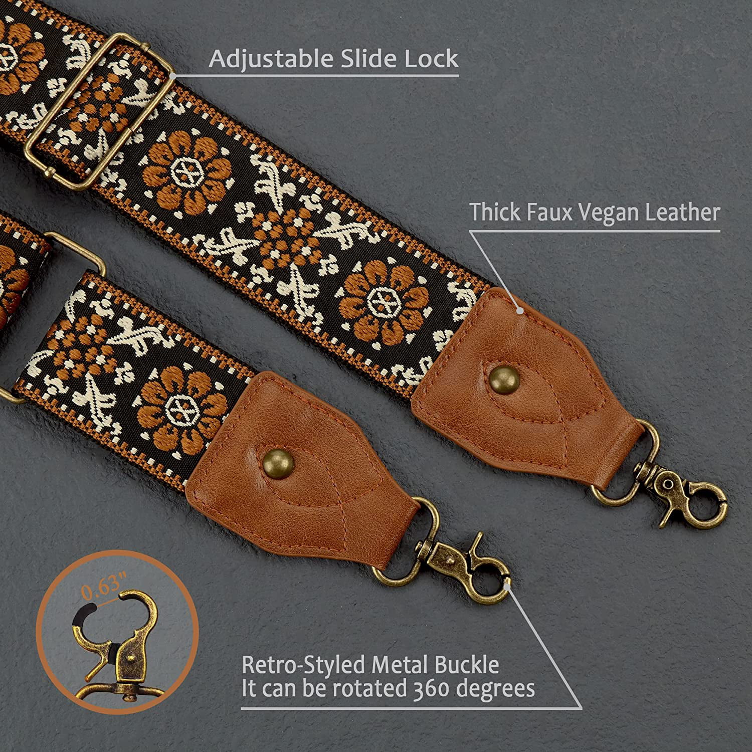 OllarKt Purse Strap 2 Wide Purse Straps Replacement Crossbody Adjustable  Leather Bag Strap with Vintage Jacquard