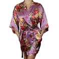 thumbnail image 1 of Women's Floral Satin Kimono Short Bridesmaid Robe With Pockets - Silky Touch, 1 of 2