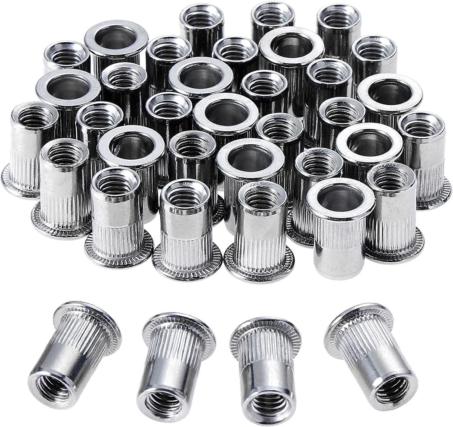 HSEAMALL 100PCS M6 Rivet Nuts Stainless Steel Rivnut,Flat Head Threaded
