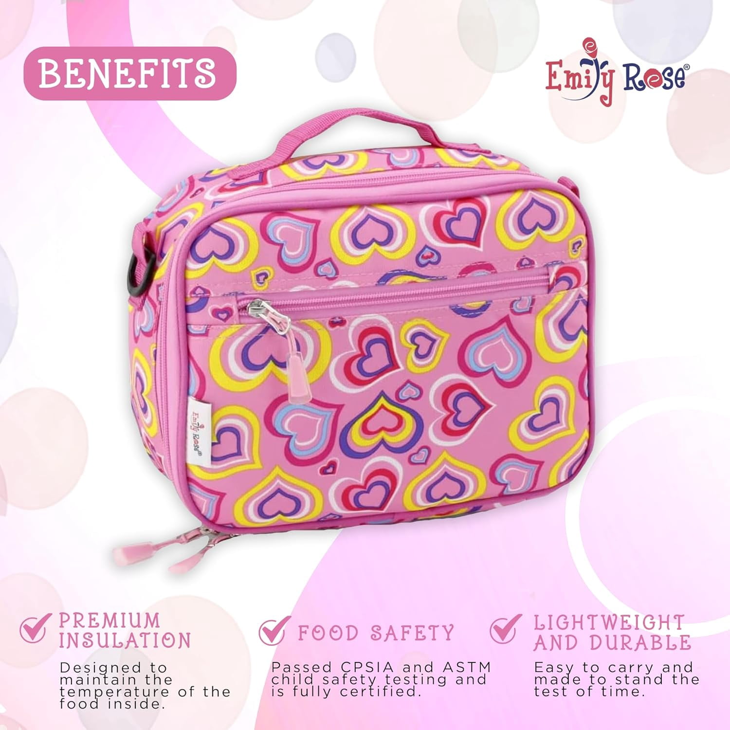 Emily Rose Playful Hearts Girls Heart 3-Piece Reusable Lunch Box, Backpack, and Water Bottle Set
