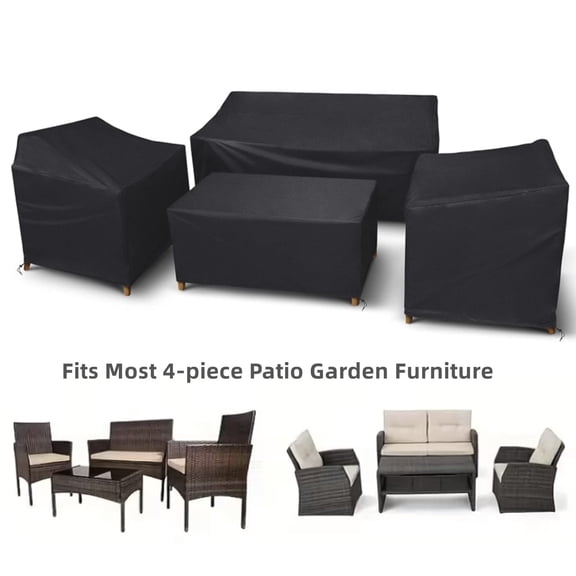 Paddsun Outdoor Furniture Cover, Waterproof 4 Piece Patio Furniture Set Cover Windproof for Outside Couch Lawn Chairs Coffee Table