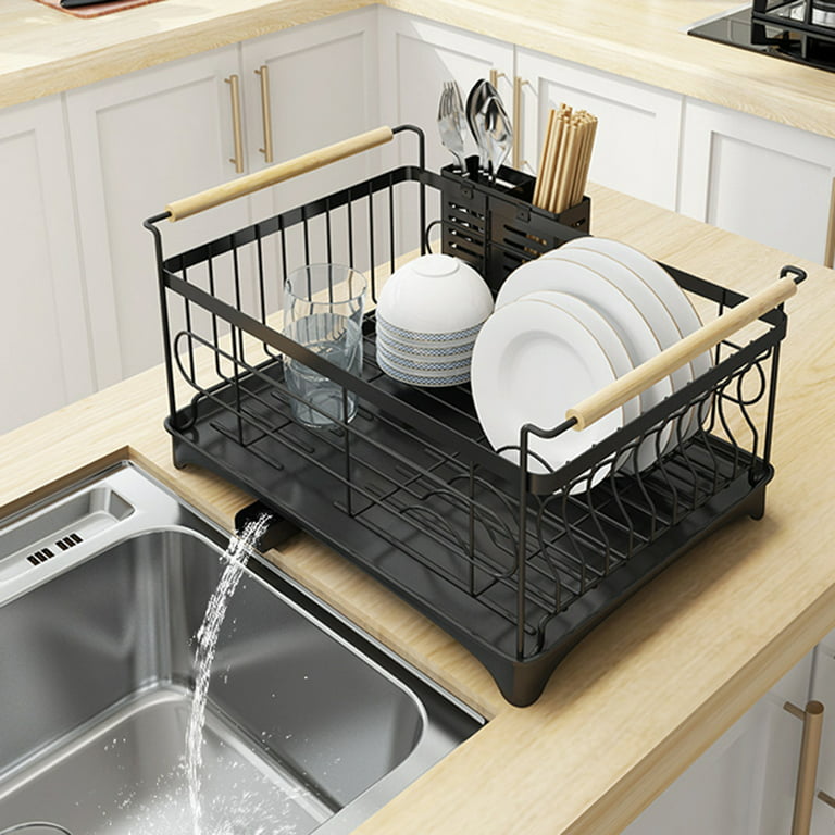 Jaq Small Dish Drying Rack in Sink Adjustable 14.96 to 20.59, Expandable 304 Stainless Steel Metal Dish Drainer Rack Organizer with Stainless