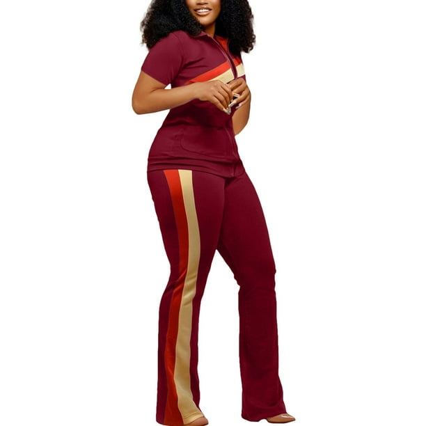Innerwin Jogger Set Lapel Neck Women Tracksuit Fitness High Waisted  Athletic Two Piece Outfit Wine Red XS 