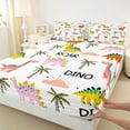 thumbnail image 3 of Feelyou Kawaii Pink Dinosaur Twin Sheet Sets for Teen, Tropic Coconut Palm Twin Fitted Sheet, Cute Cartoon Animal Flat Sheet, Lightweight Room Decor, 3 Pieces, 3 of 7