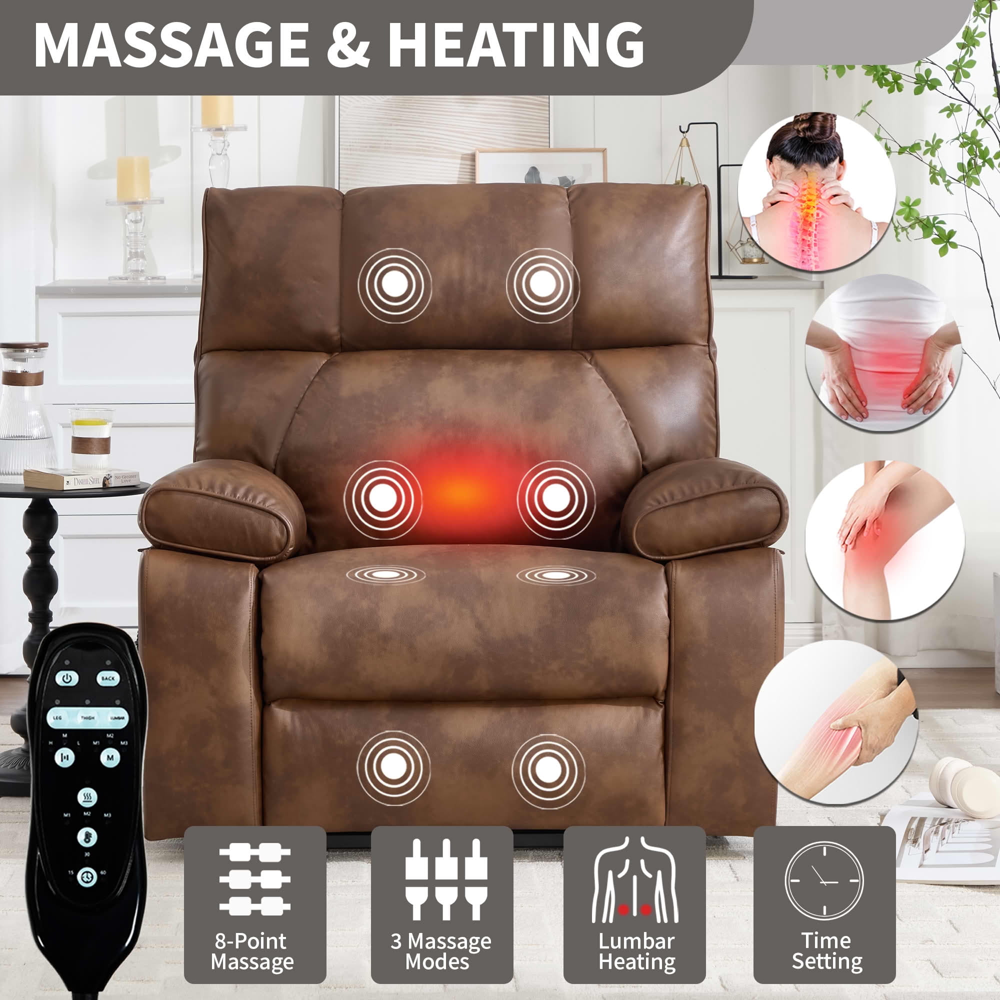 MAYEERTY Brown Dual Motor Power Lift Recliner, 350lbs Infinite Position Massage Heat Hidden Cup Holders for Elderly 41"x37"x42"