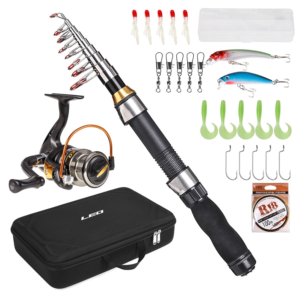 Details about   Telescopic Fishing Rod Spinning Reel Combo with Lures Hook & Travel Bag Kit O3L3 