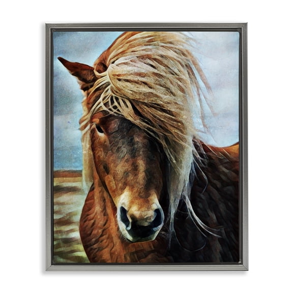 Stupell Industries Farmhouse Windblown Mane Country Horse Gray Floating Frame Canvas Art, 17 x 21, by Ashley Aldridge