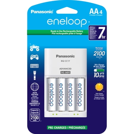 Panasonic K-KJ17MCA4BA Individual Battery Charger Pack w/4 AA Eneloop NiMH Rechargeable Batteries