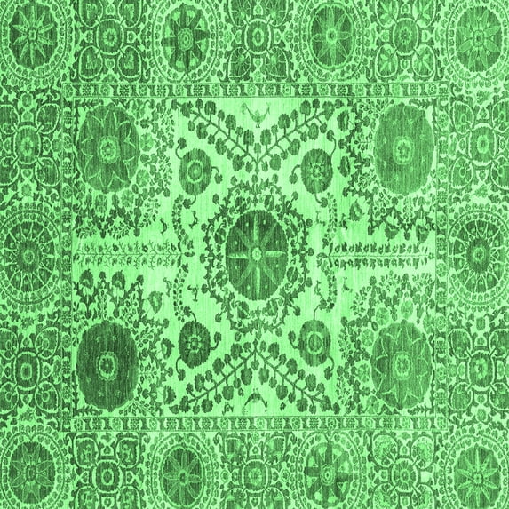 Ahgly Company Indoor Square Abstract Emerald Green Modern Area Rugs, 6' Square