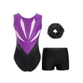 thumbnail image 5 of iiniim Kids Girls Dance Gymnastics Ballet Leotard Sparkly Rhinestones Bodysuit with Shorts Hair Band Purple&Black 12, 5 of 7