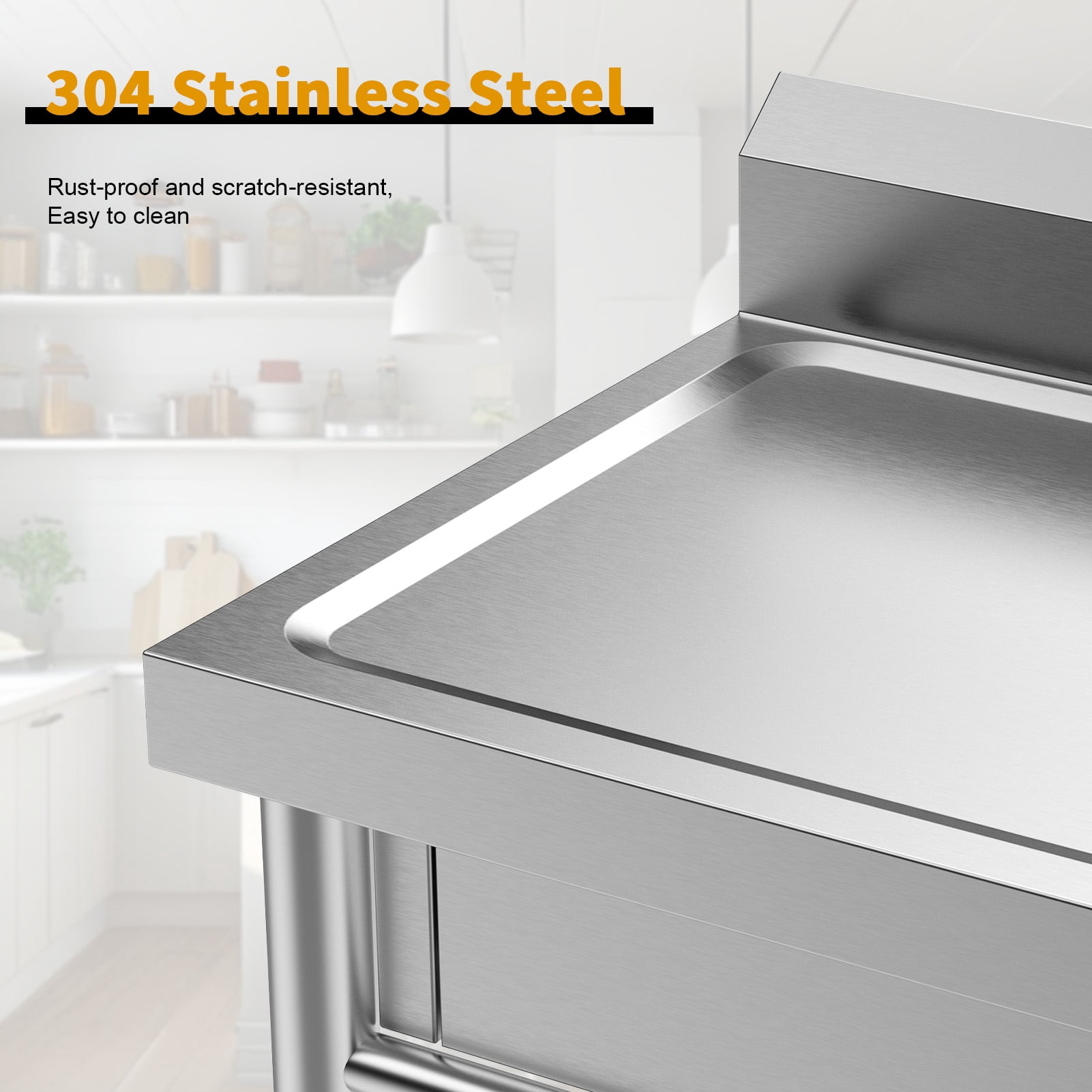SHUO Y - Stainless Steel Sink with Drawer, Bottom Shelf, 39-Inch Free Standing Utility Sink with Cold Hot Water Faucet Hose, Single Bowl Sink for Indoor, Outdoor, Kitchen, Laundry Room